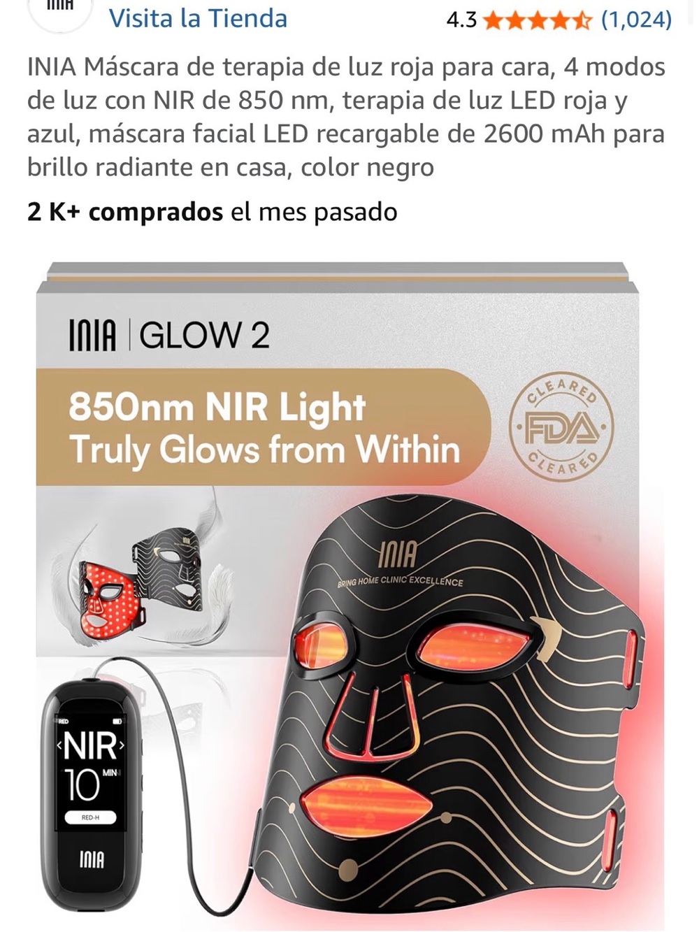 Glow 2 LED Light Therapy Face Mask - Black/Gold